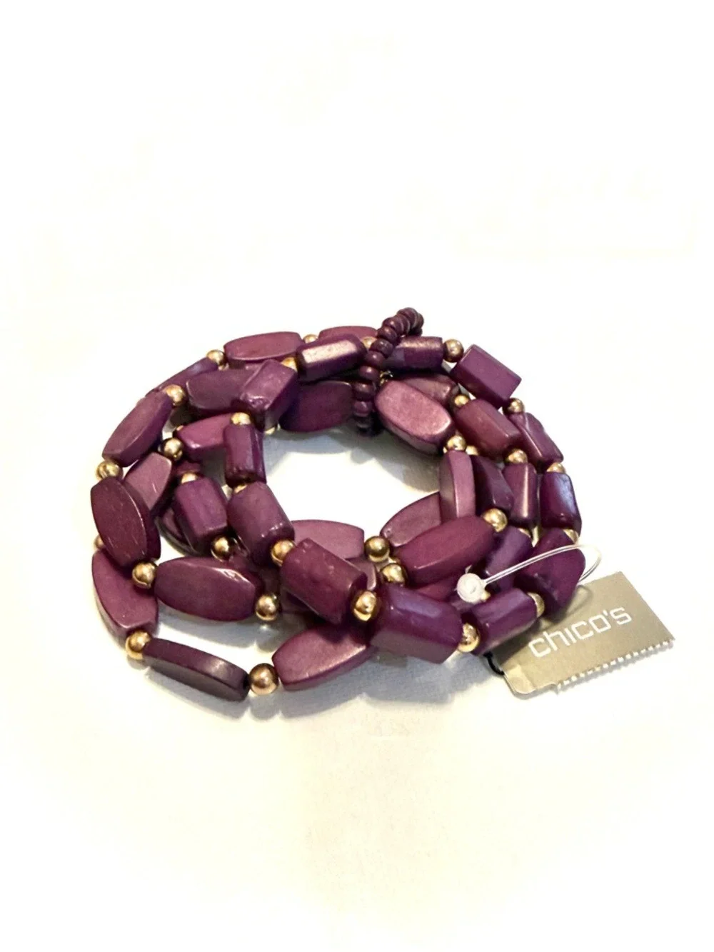 CHICO'S Plumb Purple Beaded Stretch Bracelet Set NWT